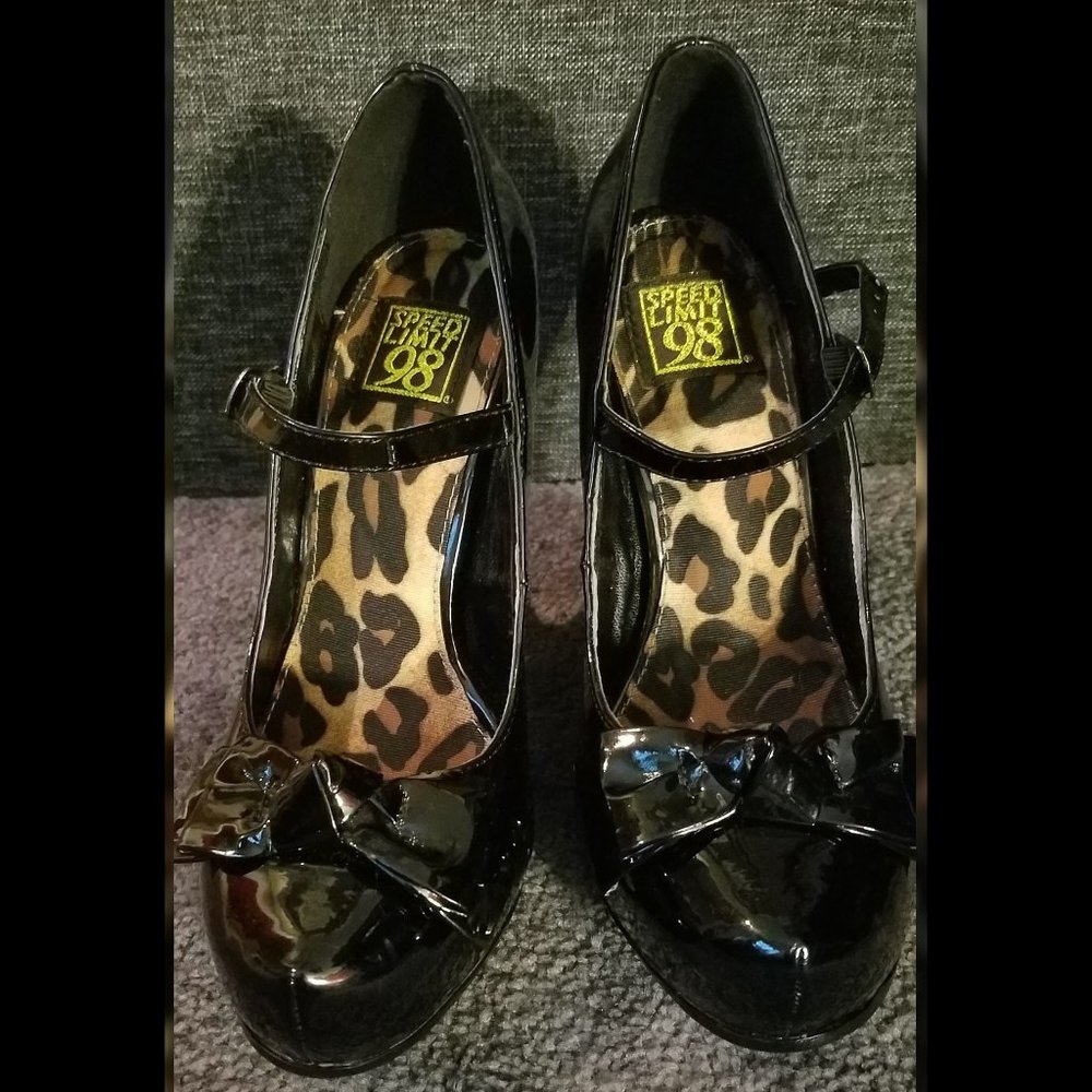 Speed Limit 98 Black Patent Heels (Szs 8.5 & 9)